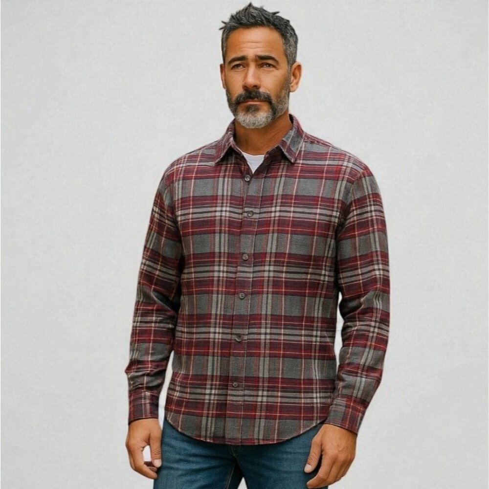 Jackson Hole Men’s Red Gray Tartan Plaid Flannel Shirt Size L Long Sleeve NEW